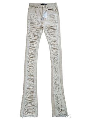 Kloud9 Mens Khaki Super Stacked Fit Distressed Denim Jeans NWT Size 30x46